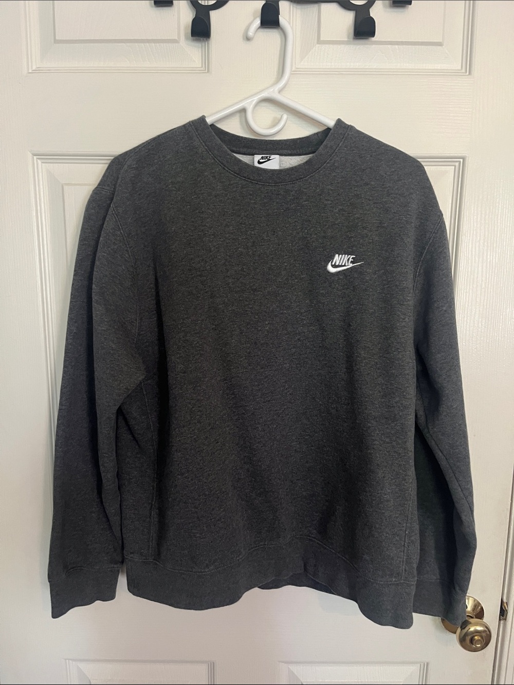Nike Men's Charcoal Gray Crewneck Sweatshirt with White Swoosh